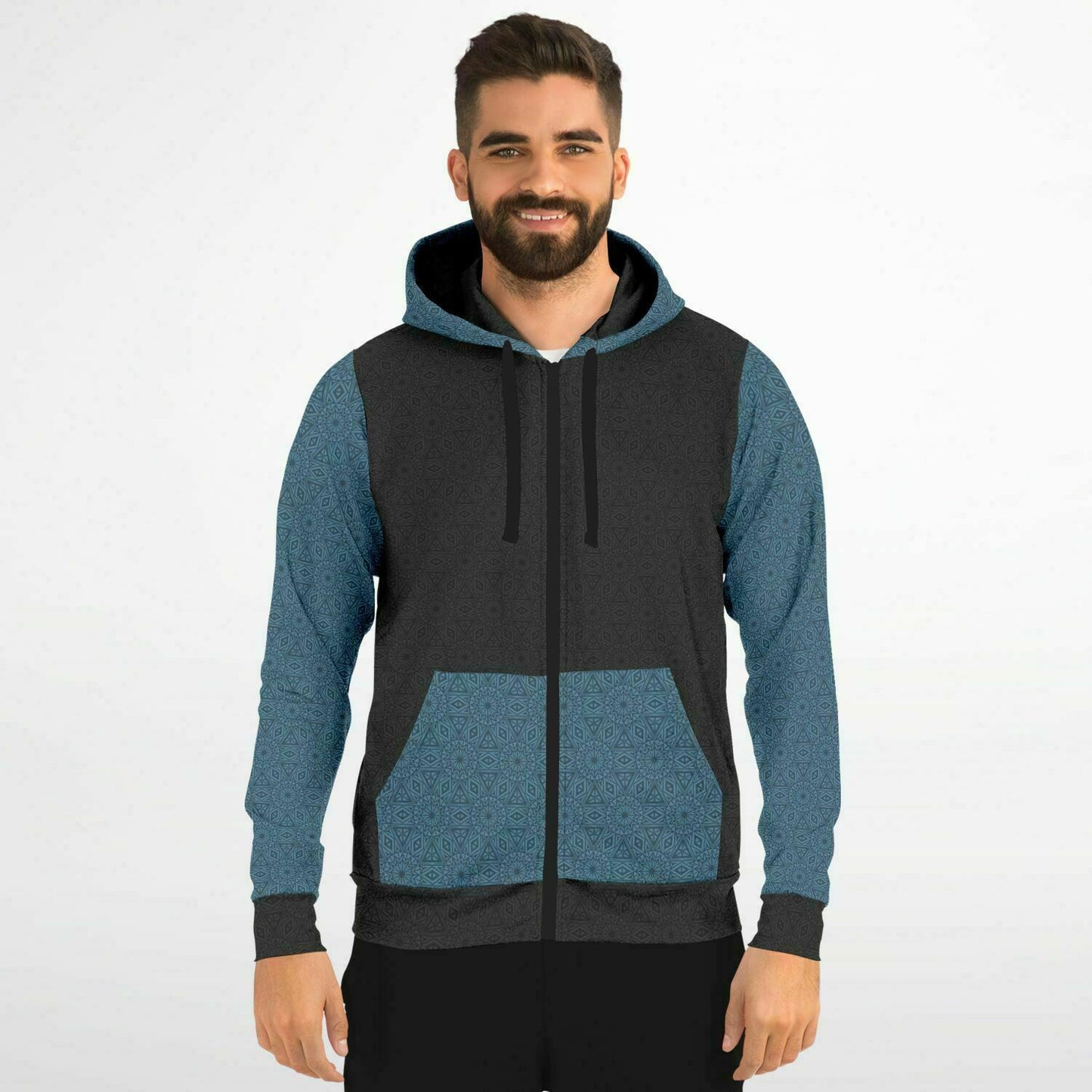 Blue/Charcoal Patterned Zip Hoodie
