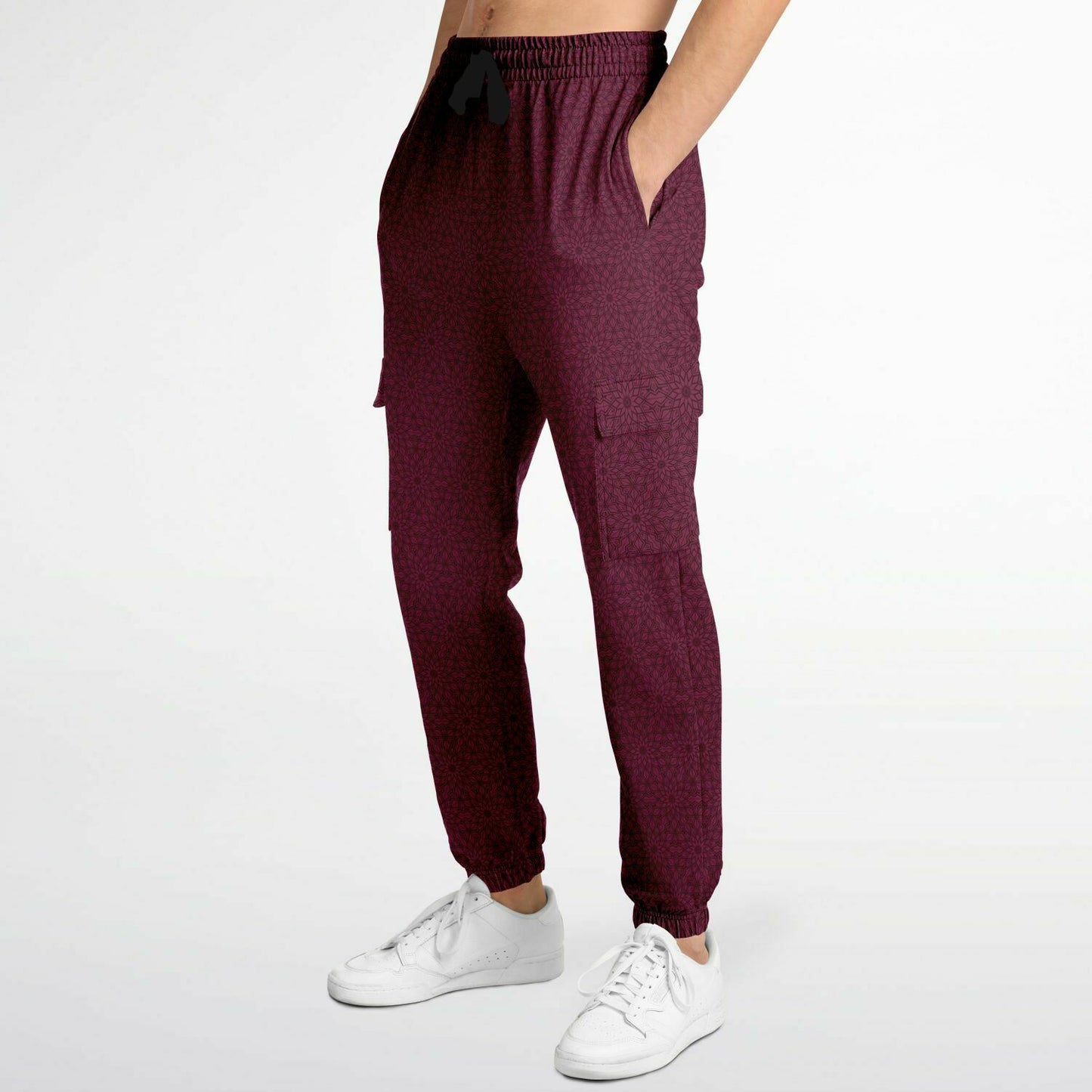 Maroon Patterned Cargo Joggers