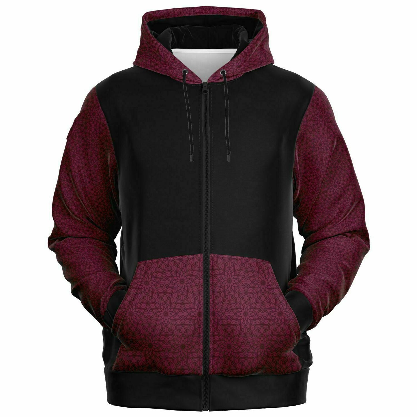 MaroonBlack Patterned Zip Hoodie
