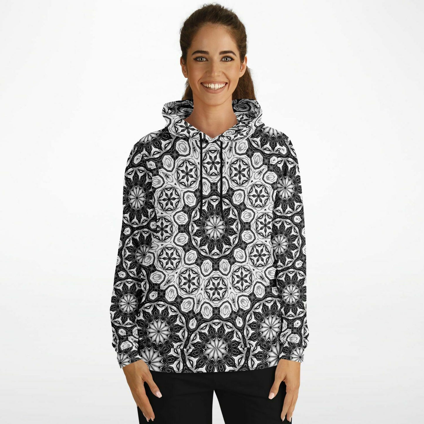 Black/White Deco Mandala Pullover Hoodie