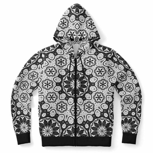 BlackWhite Deco Mandala Zip Hoodie