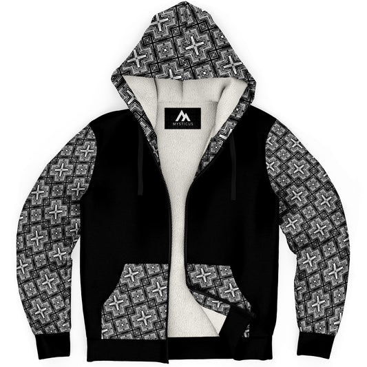 Black/White Deco Zip Sherpa Hoodie